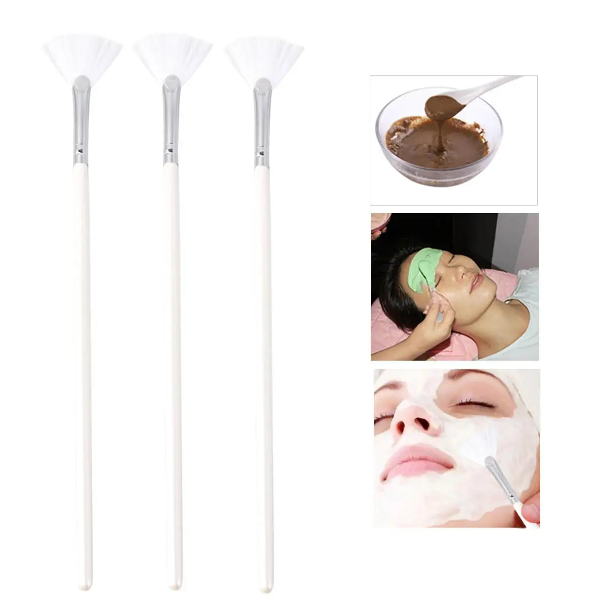 3 Pcs Shape for DIY Skin Care Mask Diy Brushes Fan Shape Mask Brushes Facials Skincare Smooth Coverage Beauty Tools